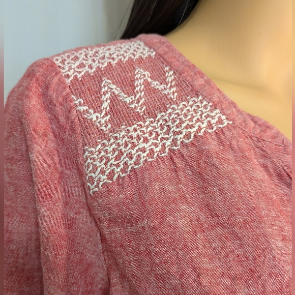 Linen & Cotton Light Red Women's Blouse Medium Christopher Banks - Picture 3 of 11